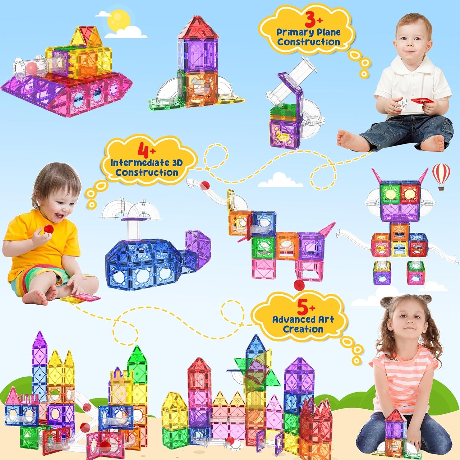 STEM Magnet Toys for Toddler Magnetic Blocks Building Toys Preschool Learning Sensory Montessori Toys for 3+ Year Old Boys and Girls, Safe Creativity Toddler Kids Toys